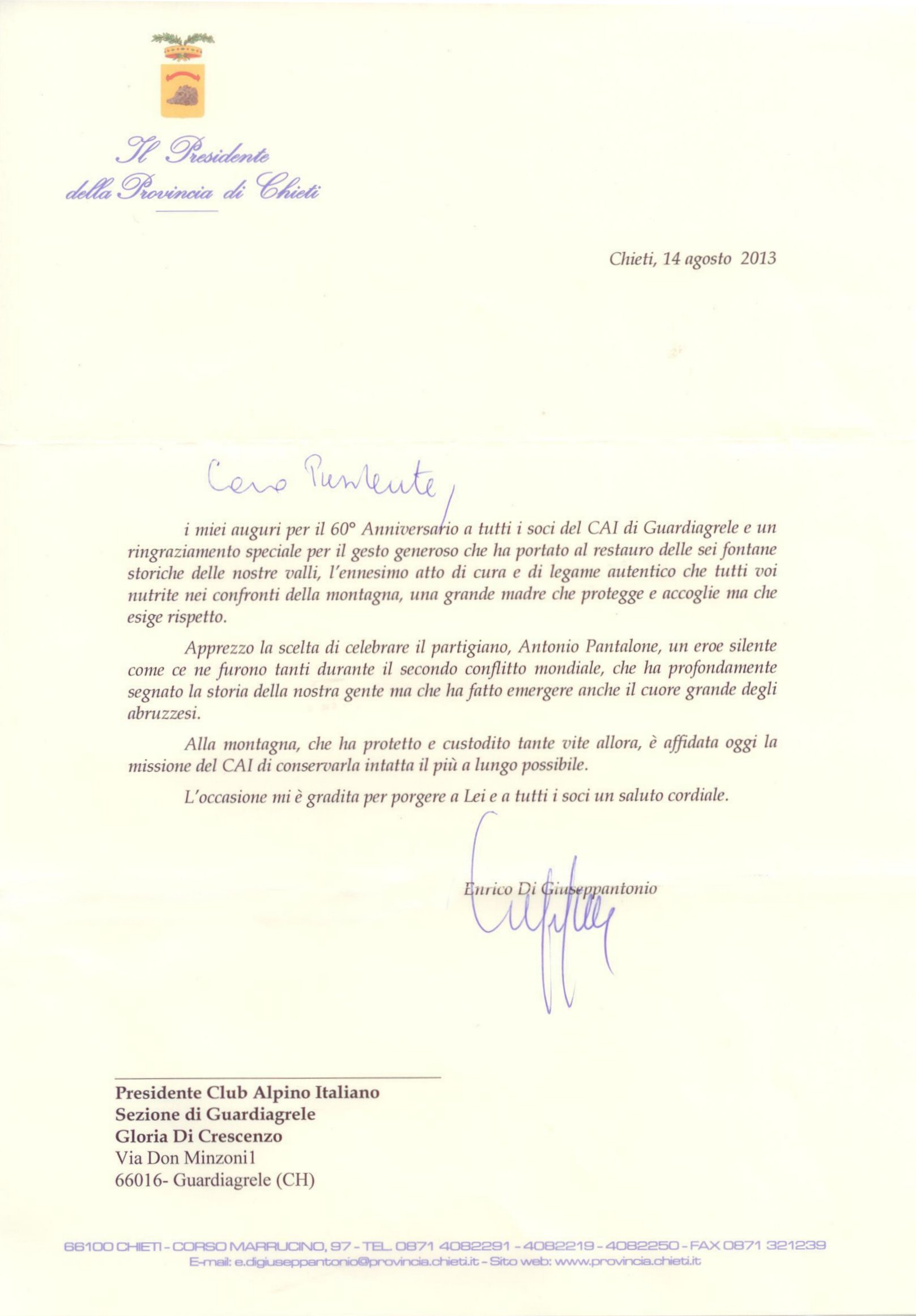 Auguri Presidente provincia di Chieti